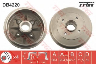 Tambur frana PEUGEOT 206 SW (2E/K) (2002 - 2016) TRW DB4220 foto