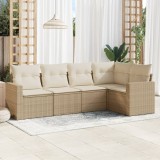 vidaXL Set canapele de grădină cu perne, 5 piese, bej, poliratan