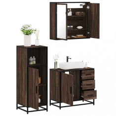 vidaXL Set mobilier de baie, 3 piese, stejar maro, lemn prelucrat 3300959