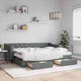 vidaXL Pat de zi cu extensie și sertare, gri &icirc;nchis, 80x200 cm textil