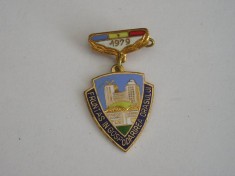 QW9 L 9 - Insigna - tematica comunism - Fruntas in gospodarirea orasului an 1979