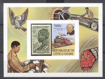 Ivory Coast 1979 Trains, Rowland Hill, imperf. sheet, MNH S.025 foto
