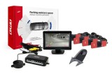 Set senzori de parcare AMiO TFT01 4,3 inch cu camera HD-502-IR, 4 senzori negri interiori, afisaj si asistent parcare pentru marsarier