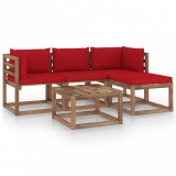VidaXL Set mobilier de grădină cu perne roșii, 5 piese