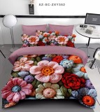 Cumpara ieftin Lenjerie de pat 5D,pat dublu,bumbac finet,6 piese, imprimeu flori tricotate multicolore-A1276