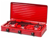Plita Gaz Butelie LDK ELS6606, 3 Arzatoare Emailata, Rosu, Capac Metalic, 60x30cm, Putere 5.6kW
