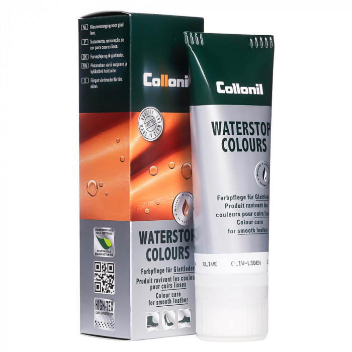 Crema de pantofi cu ulei de migdale Collonil Waterstop Colours, 75 ml, olive