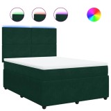 Cumpara ieftin Pat box spring cu saltea, verde inchis, 140x190 cm, catifea
