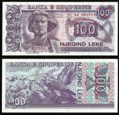 ALBANIA █ bancnota █ 100 Leke █ 1994 █ P-55b █ UNC █ necirculata