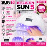Lampa LED/UV SUN 5 pentru unghii semipermanente, 48W, display, timer, senzor, alba