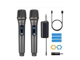 Set 2 Microfoane Wireless Profesionale Dinamice UHF WVNGR WG-U702, Raza 50m, Afisaj LED, Acumulatori Reincarcabili
