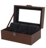 Cumpara ieftin Cutie Depozitare 3 Ceasuri &ndash; Lemn Texturat Maro &ndash; Interior Negru &ndash; Pernițe
