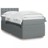 VidaXL Pat box spring cu saltea, gri deschis, 90x200 cm, textil