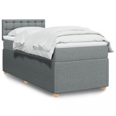 vidaXL Pat box spring cu saltea, gri deschis, 90x200 cm, textil 3289653 foto