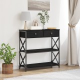 vidaXL Masă consolă, stejar negru, 75x28x75 cm, lemn prelucrat &amp; oțel