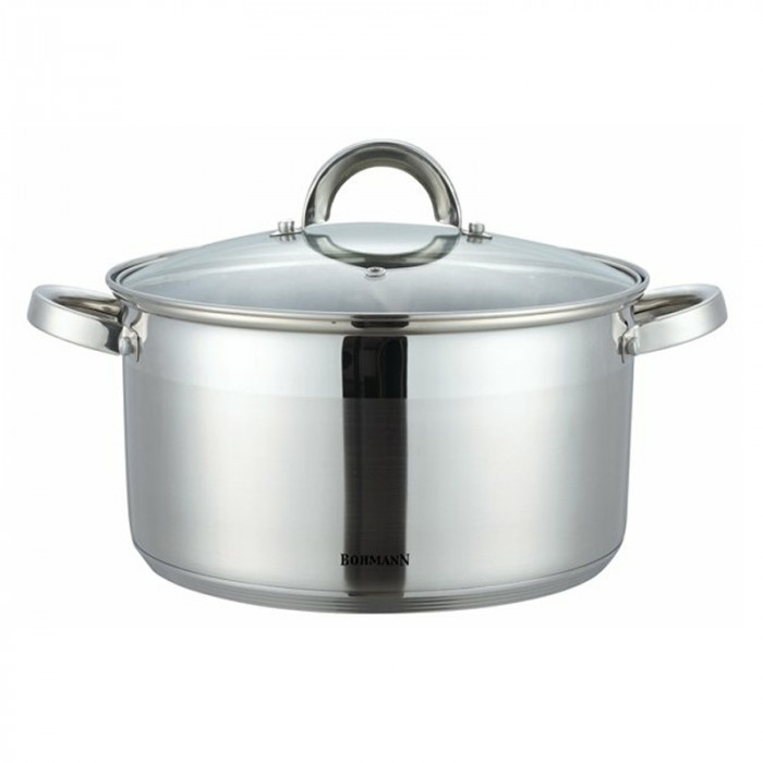 Cratita inox cu capac Bohmann Premium, 26 cm, 7.7 litri, baza groasa aluminiu