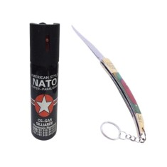 Set spray cu piper si cutit model spaniol 18 cm, auto-aparare, 90 ml