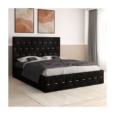 Pat Tapitat Eric Negru + Saltea Lux Ortopedica 140x200cm