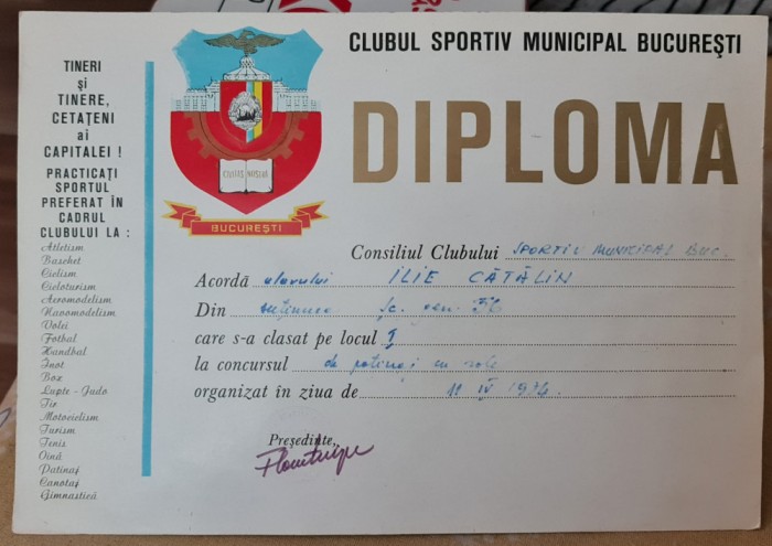 Diploma insigna sportiva RSR.