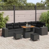 vidaXL Set de canapele pentru grădină cu pernă 9 pcs Negru poliratan 3363974