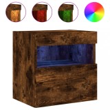Cumpara ieftin Comoda TV de perete cu lumini LED, stejar fumuriu, 40x30x40 cm