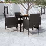 VidaXL Set masă pentru grădină, 5 piese, cu perne, negru