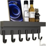 Cuier metalic cu raft si 6 carlige, montaj magnetic sau fix