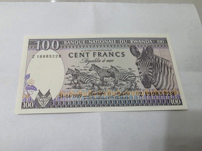 BANCNOTA RWANDA 100 FR 1989 foto