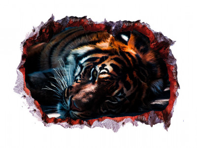 Sticker decorativ, Gaura in perete 3D, Tigru, 85 cm, 393STK foto