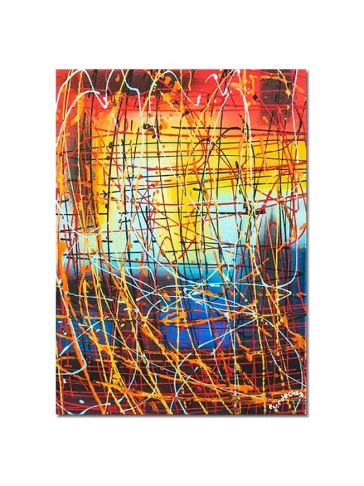 Tablou abstract pictat manual living, birou, Calatorie in spatiu 2, 70x50cm ulei pe panza, reproducere Jackson Pollock