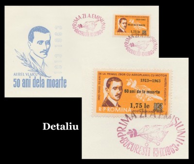 1963 Romania - FDC 50 ani de la moartea lui Aurel Vlaicu (CU EROARE 1,75 LE), LP 567 a foto