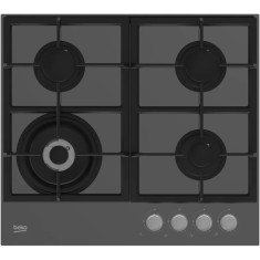 Plita incorporabila Beko HILW64225SZG, alimentare pe gaz, 4 zone de gatit, arzator wok, 60 cm, Gri Zara