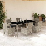 VidaXL Set mobilier grădină perne 7 piese gri deschis poliratan/sticlă 3278577