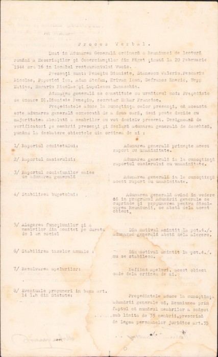 HST A1332 Act Reuniunea de lectură rom&acirc;nă a Meseriașilor Făget 1944
