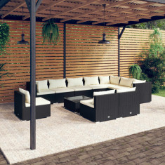 vidaXL Set mobilier de grădină cu perne, 11 piese, negru, poliratan foto