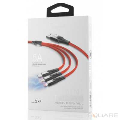Cabluri Tranyoo, XS3, 3 in 1 Cable, 3A, 1.2m, Black foto