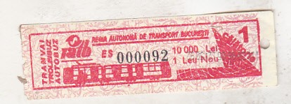 bnk div RA Bucuresti - bilet de calatorie 2005- 10000 lei vechi - 1 leu nou