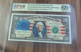 20 dollari 1777 proiect bancnota commemorativa REPRODUCERE pe hartie cu filigran si fire UV