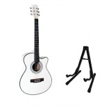 Chitara Clasica 4/4, 95cm, Tei, Corzi Bronz, Cutaway Alb + Stativ Chitara - Set Ideal Incepatori/Avansati