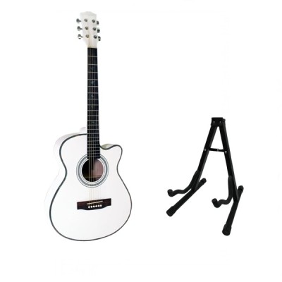 Set stativ si chitara clasica din lemn, Cutaway alb, 95 cm foto