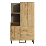 Dulap garderobă cu rafturi deschise, bară extensibilă pentru haine, 2 sertare &icirc;ncăpătoare, 110x38x186 cm, Culoare naturală