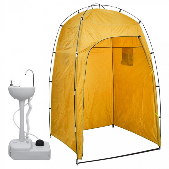 vidaXL Suport portabil de camping, pentru spălat m&acirc;ini, cu cort, 20 L