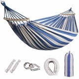 Hamac de Gradina Mercaton cu Suport de Lemn Anti-Incalcire, Sac Transport si Accesorii Montaj Incluse, Maxim 180 Kg, Multicolor,