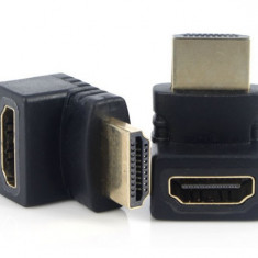 Adaptor / Mufa HDMI unghi 90 grade, ACTIVE, mama-tata, negru, contacte aurite, ambalaj individual