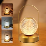Cumpara ieftin Lampa de masa LED sfera cristal, EXTRASTAR, reincarcabila, touch, reglabila, 3 temperaturi culoare, maner metalic auriu