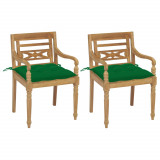 Cumpara ieftin Scaune Batavia cu perne verde, 2 buc., lemn masiv tec