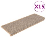 Cumpara ieftin Covorase scari autoadezive 15 buc. bej deschis 65x21x4 cm sisal