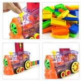 Trenulet de jucarie, tip domino, cu 80 de piese multicolore, functionare pe baterii, aranjare automata, din plastic, multicolor