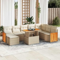 vidaXL Set canapele grădină cu perne 9 piese bej poliratan/lemn acacia 3327747