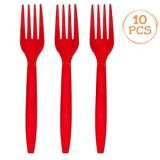Furculite reutilizabile din plastic, roșii, 15,8 cm, set de 10 bucăți, CMCLASS
